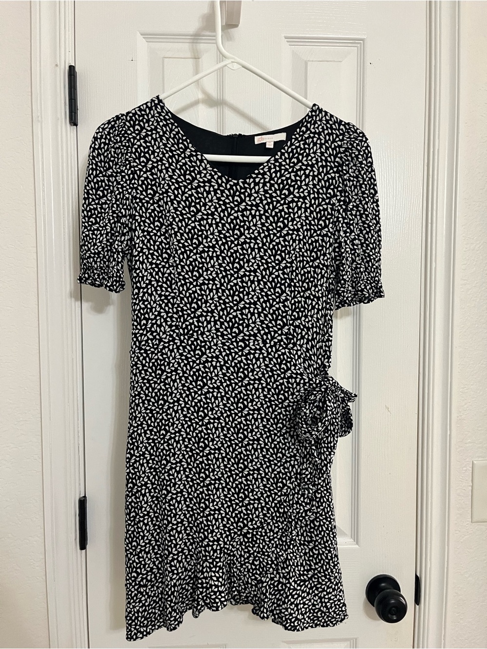 GB girls Black and White Printed Wrap Tie Mini Dress